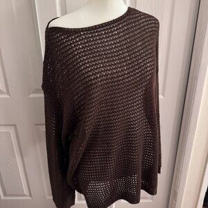 Brown Open Knit Mesh Long Sleeve Sweater | Lightweight Layering Top